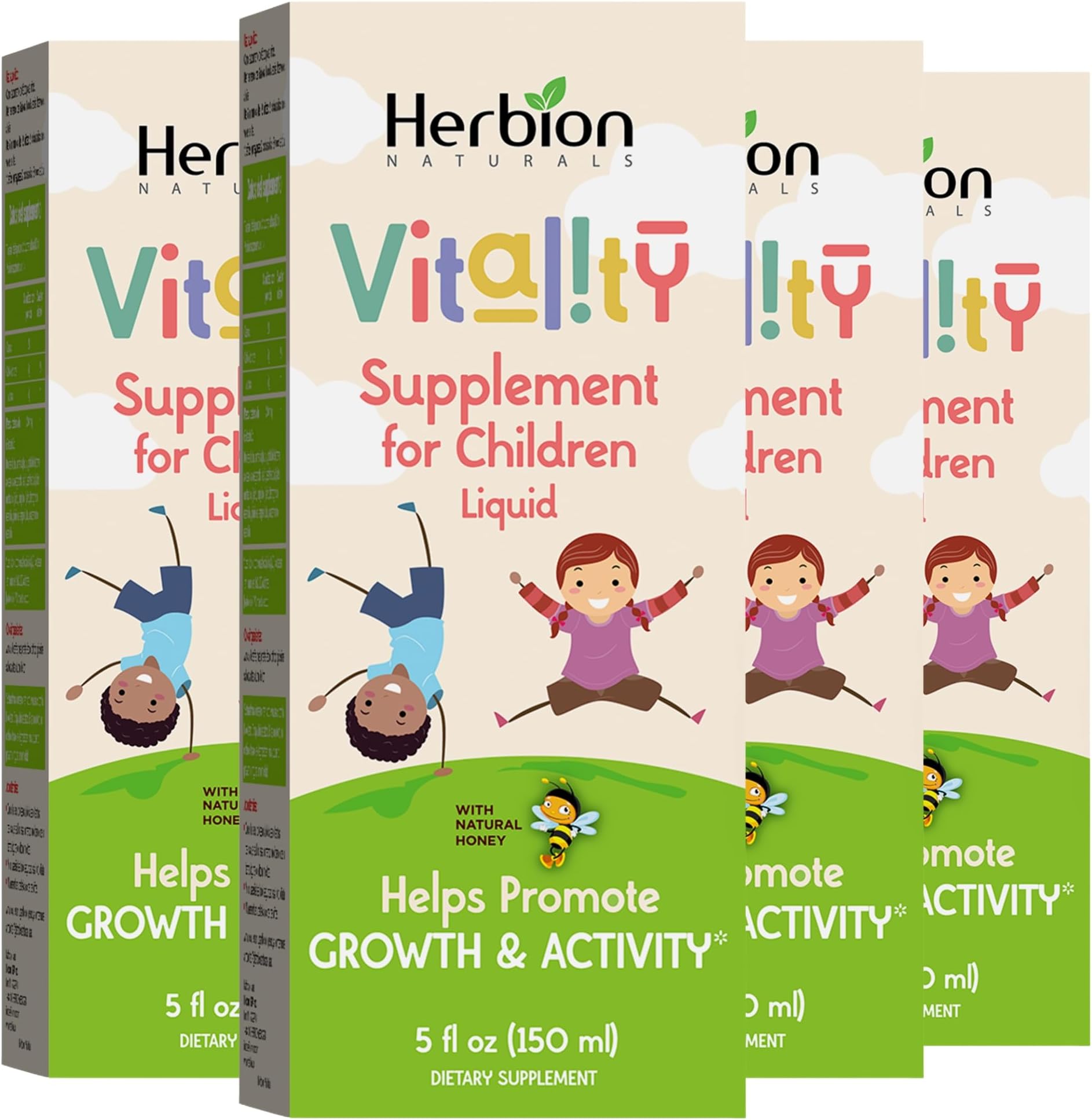 HERBION Naturals Vitality Supplement for Children, Promotes Growth and Appetite, Relieves Fatigue, Improves Mental & Physical Performance, for Kids 1 Year & Above, 5 Fl Oz (Pack of 4)