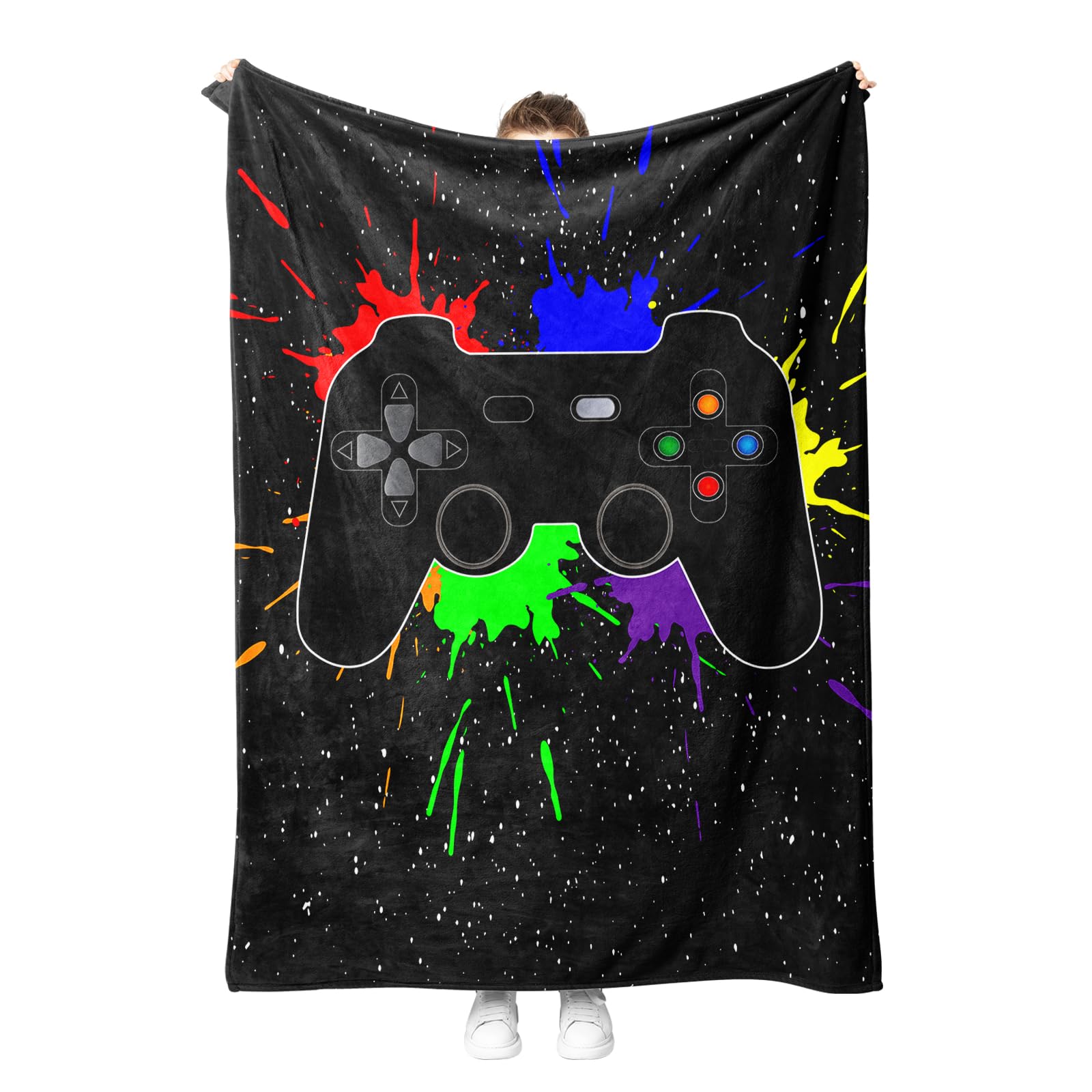 Manta de franela para videojuegos, cálida y mullida, para niños, manta de franela de microfibra, para decoración de habitaciones (Gamepad B, 150 x 200 cm)