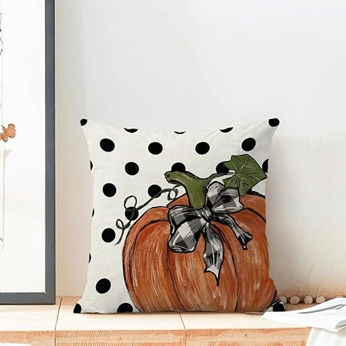 Miniatura 4 de Juego de 2 fundas de almohada de lunares de calabaza otoñal de 16 x 16 pulgadas, juego de 2 fundas de almohada de cosecha de otoño para decoración