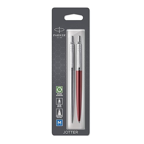 Parker Jotter London Duo Discover Pack: Stainless Steel Ballpoint Pen, Blue Ink & Red Kensington Gel Pen, Black Ink