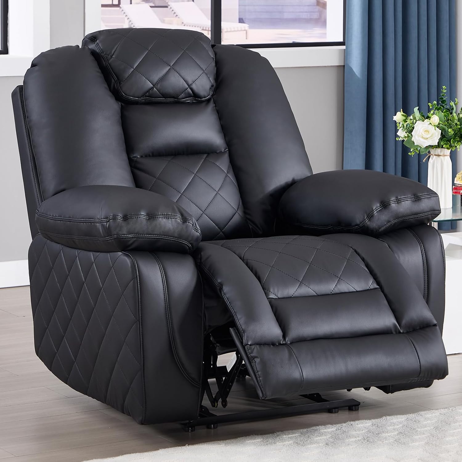 EBELLO Faux Leather Recliner Sofa Furniture Set for Living Room, 2 Recliner Chairs, 3 Seat Reclining Sofa Couch, Home Theater Seating Set, for Meeting Room, Black