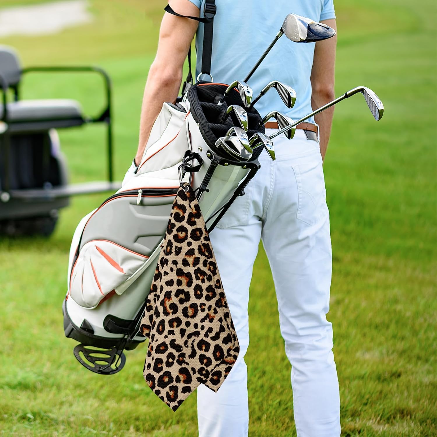 Leopard Print Golf Towel 2 Packs Animal Skin Golf Towels for Golf Bags Men Women Brown Leopard Microfiber Waffle Towel with Clip Funny Gift Accessories image 5