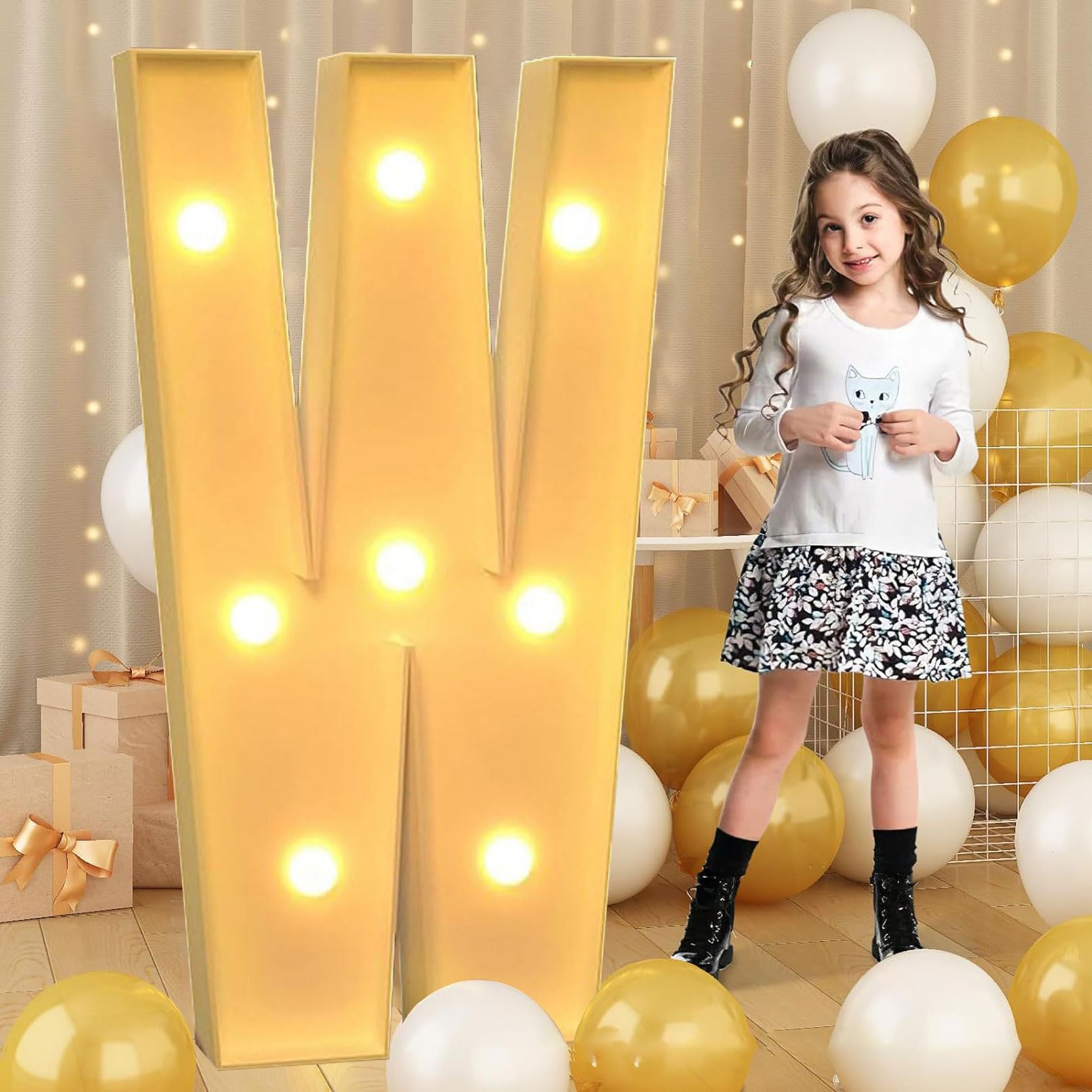 100cm-3.3ft Giant LED Light Up Letter W, Mosaic Marquee Light Up Sign, LED Letters Lamps for Valentine's Day Birthday Christmas New Year