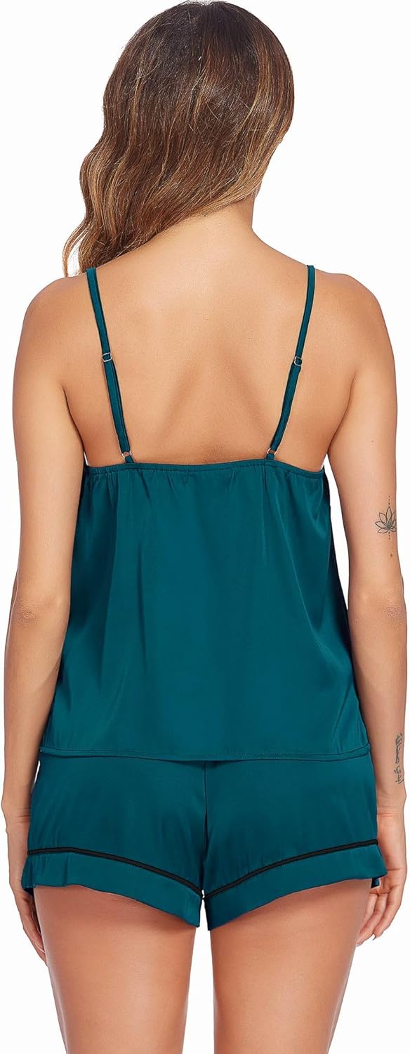 Ekouaer Pajamas for Women Set Silk Satin Pjs Sexy Lingerie Sleepwear Cami Shorts Set Summer Nightwear S-XXL - Image 2