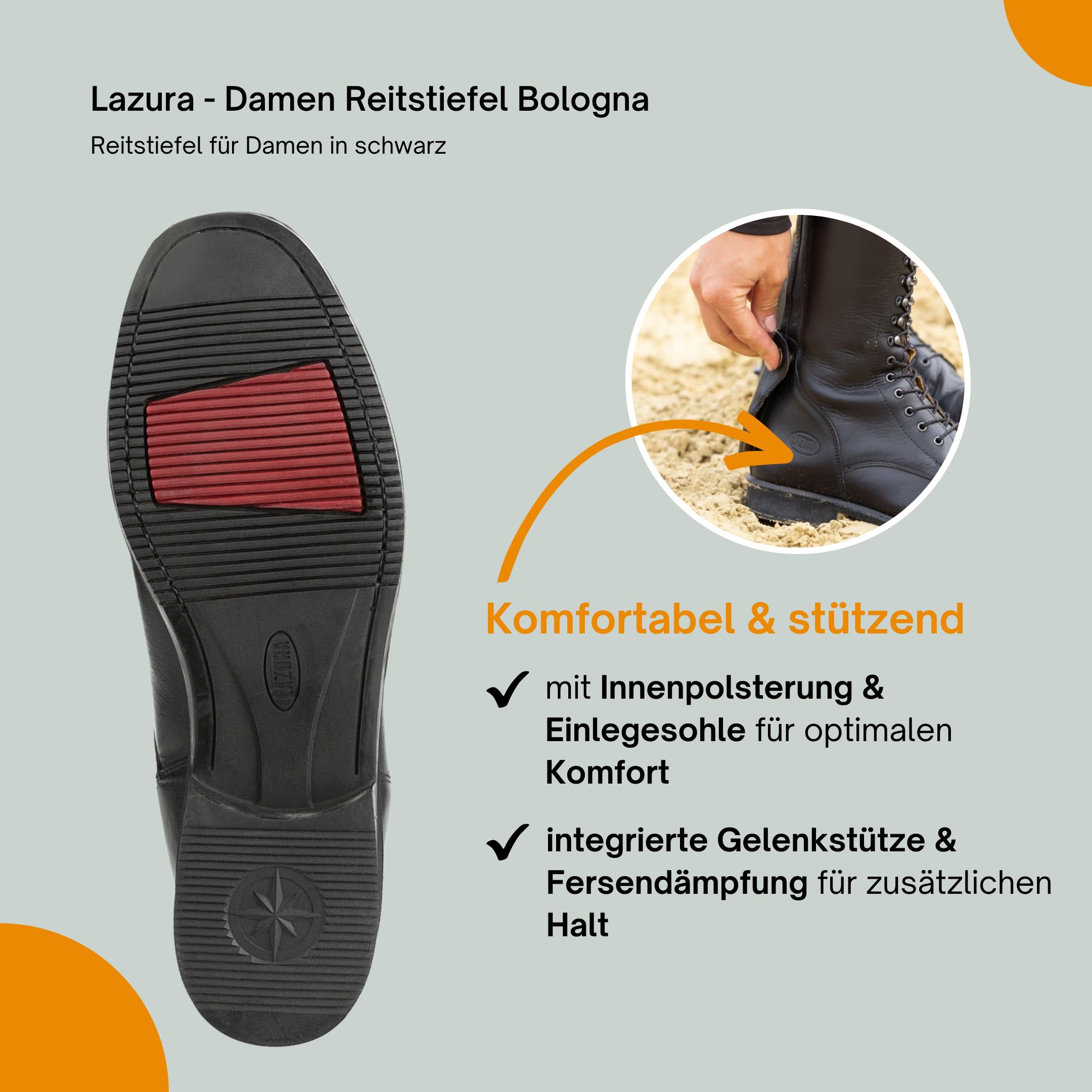 Lazura - Damen Reitstiefel Bologna in Braun oder Schwarz | Lederstiefel Mit Schnürung Vorn & Reißverschluss Hinten | Polo Reitstiefel | Größen 36-42