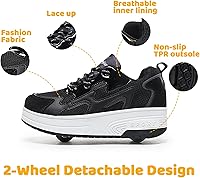 Vista 2 de Wooowyet - Zapatos con ruedas recargables para patinar para niños, unisex, con luces LED, moda Negro (mesh black)