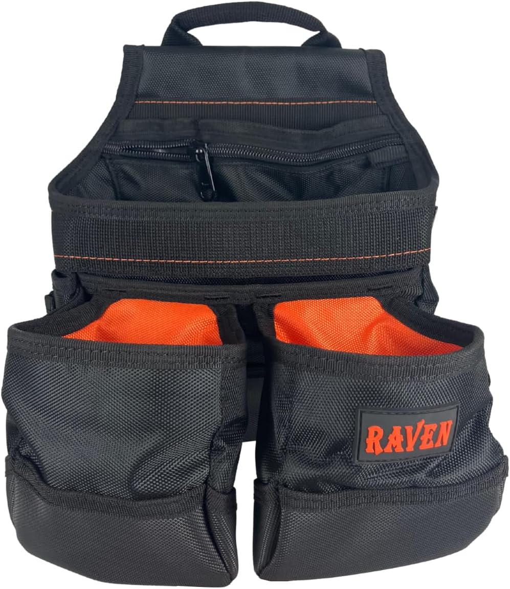 Heavy Duty Framer’s Tool Pouch with 1680D Polyester, 3” Belt Tunnel, Metal Tape Holder & Multi Pockets for Nails, Screws, Tools – Construction Work Belt Pouch Organizer