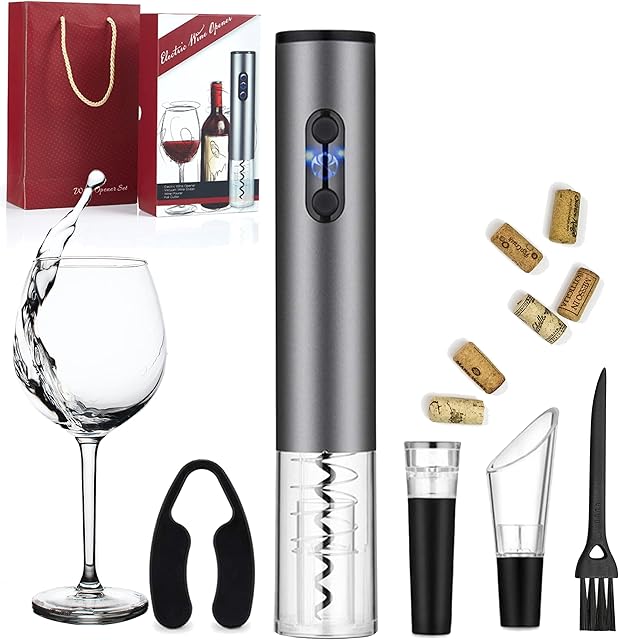 NAUDILIFE Electric Wine Bottle Opener, Wine Opener Set, Includes Wine Bottle Opener, Foil Cutter, Vacuum Stopper and Wine Pourer, for Dads, Friends, Christmas, Birthdays, Party
