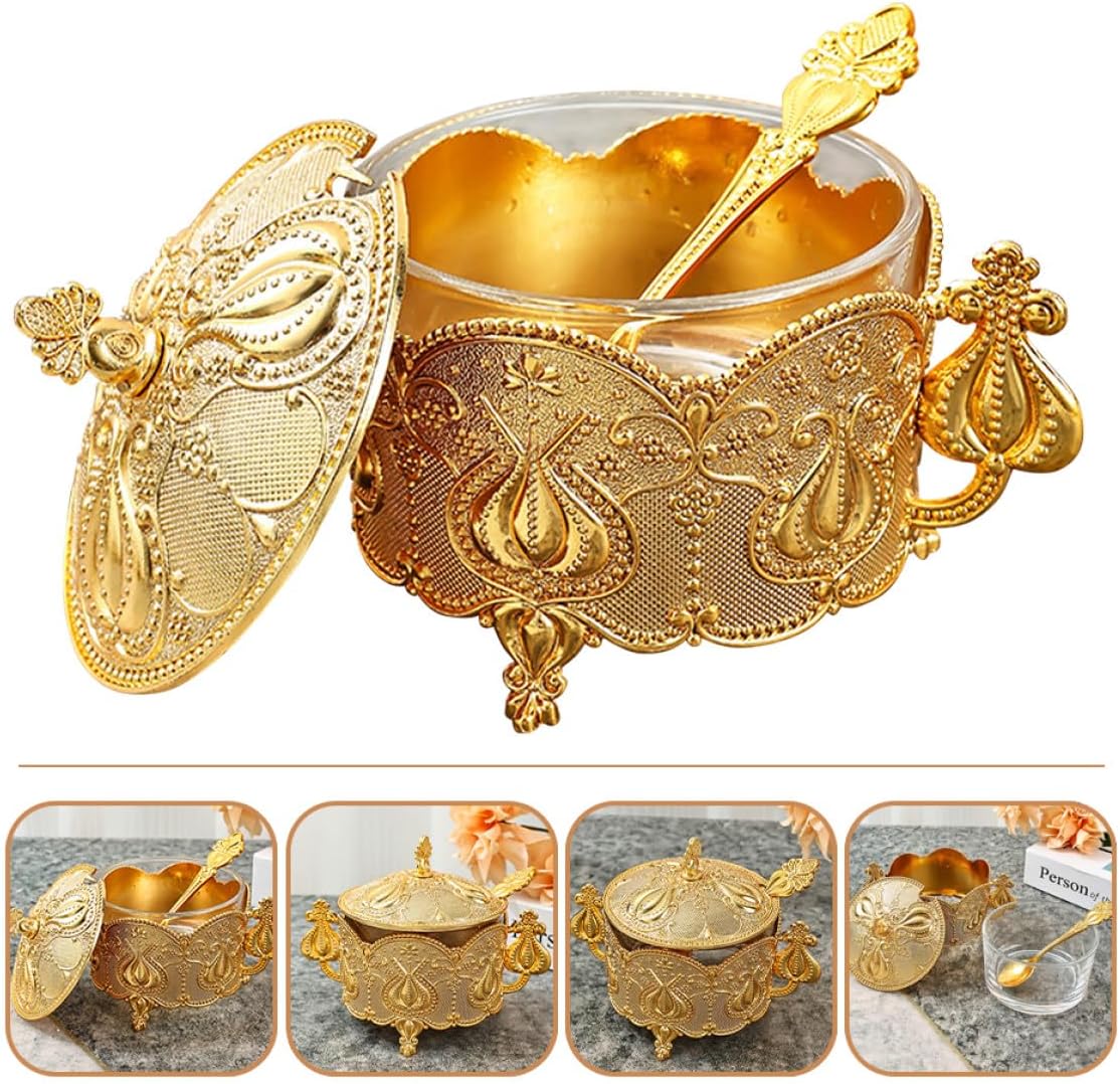 Alipis European Style Glass Candy Jar and Food Canister with Airtight Lid, Large Capacity Gold Sealed Storage Container for Kitchen Seasoning and Pantry Organization