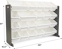 Vista 6 de Humble Crew Organizador de juguetes extra grande con 20 contenedores de plástico – Estantería de almacenamiento gris/blanco con estantes de 4