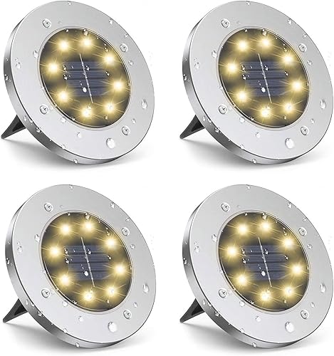 ZGWJ Luces solares de suelo, paquete de 4 luces solares impermeables para jardín, jardín al aire libre, iluminación brillante en el suelo,