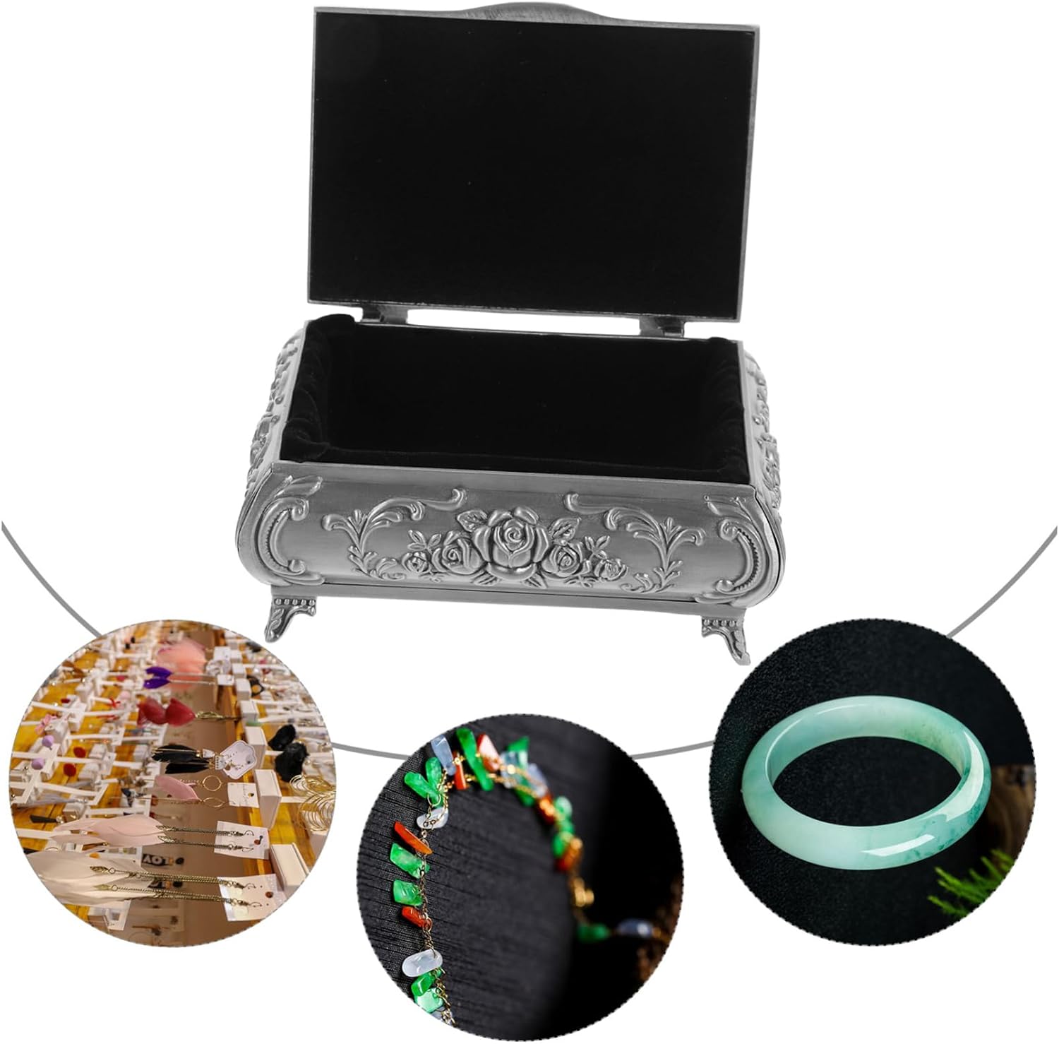 Luxury Embossed Flower Jewelry Organizer Zinc Alloy Desktop Necklace Box Home Dec image 5