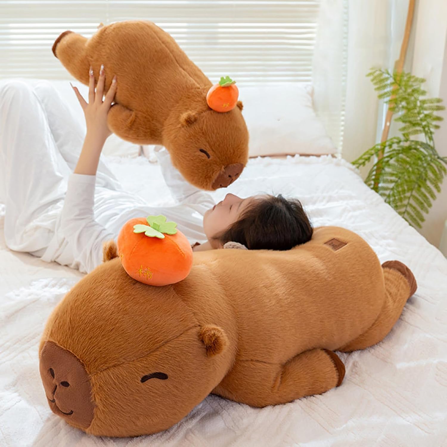 PEACH CAT Persimmon Capybara Plush 23.6" Long Capibara Stuffed Animal Cute Plushies Toys Gifts for Kids Brown - Image 6