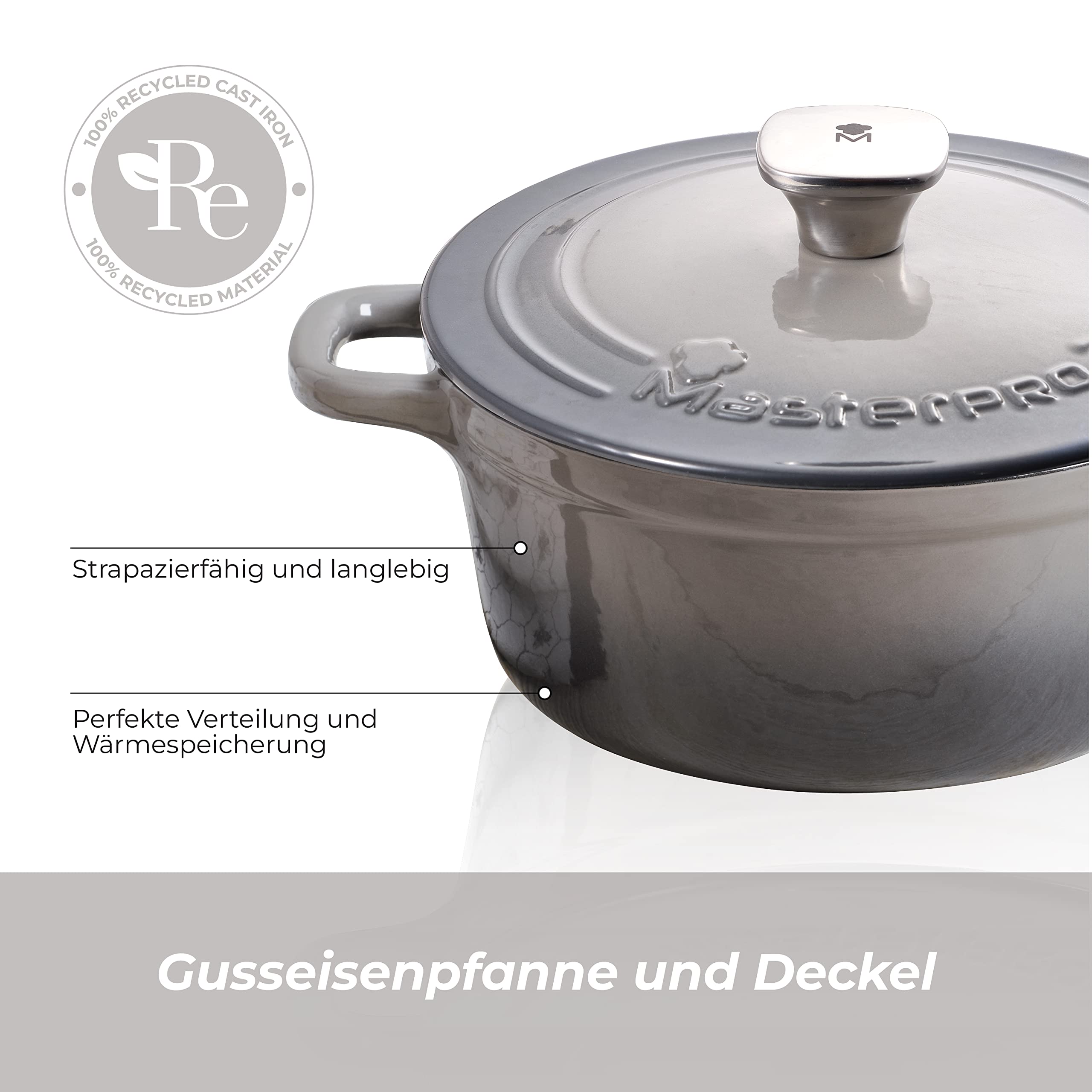 MasterPro Unieke kookpan 27 cm met deksel | kleur wit | gemaakt van gerecyclede materialen | ergonomische handgrepen | kookpan | compatibel met alle soorten fornuizen MasterPro Unieke kookpan 27 cm met deksel | kleur wit | gemaakt van gerecyclede materialen | ergonomische handgrepen | kookpan | compatibel met alle soorten fornuizen