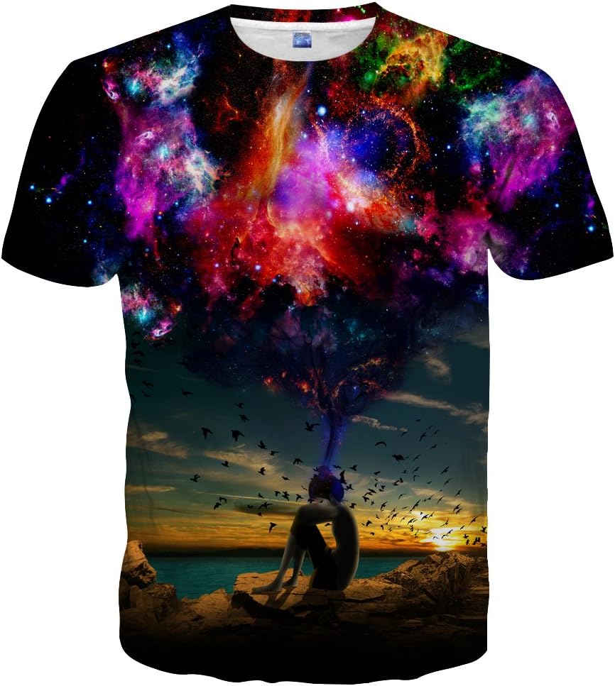 Hgvoetty Unisex 3D Print Shirts Colorful Space Graphic Tees for Men Women Teens