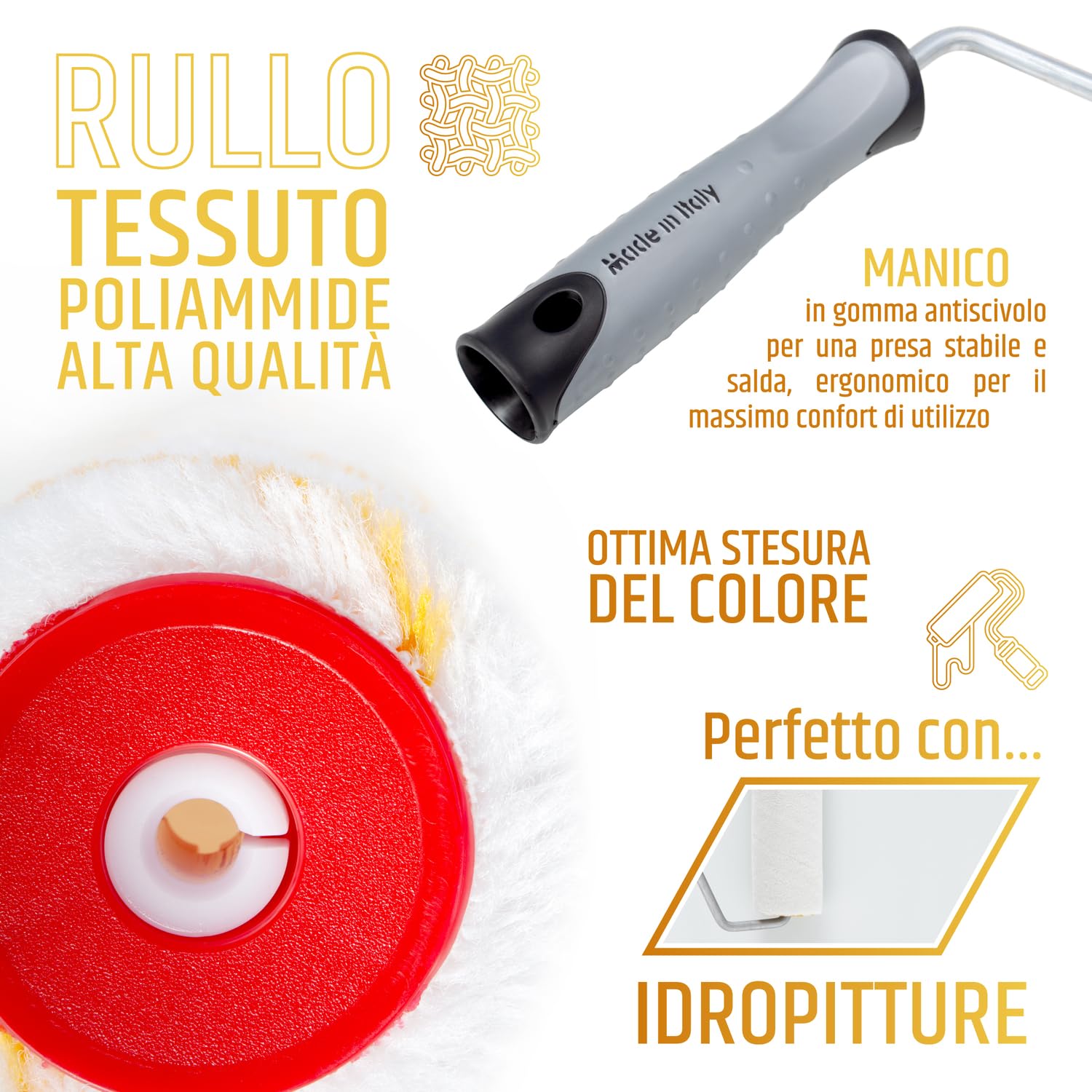 PENNELLIFICIO 2000 | Kit 2 Rulli con Bacinella e Retina per Scolare la Pittura, Nastro per Mascheratura e Telo Protettivo, Set Pittura, Idropittura, Pareti Lisce, Secchio da 14 L - Made in Italy