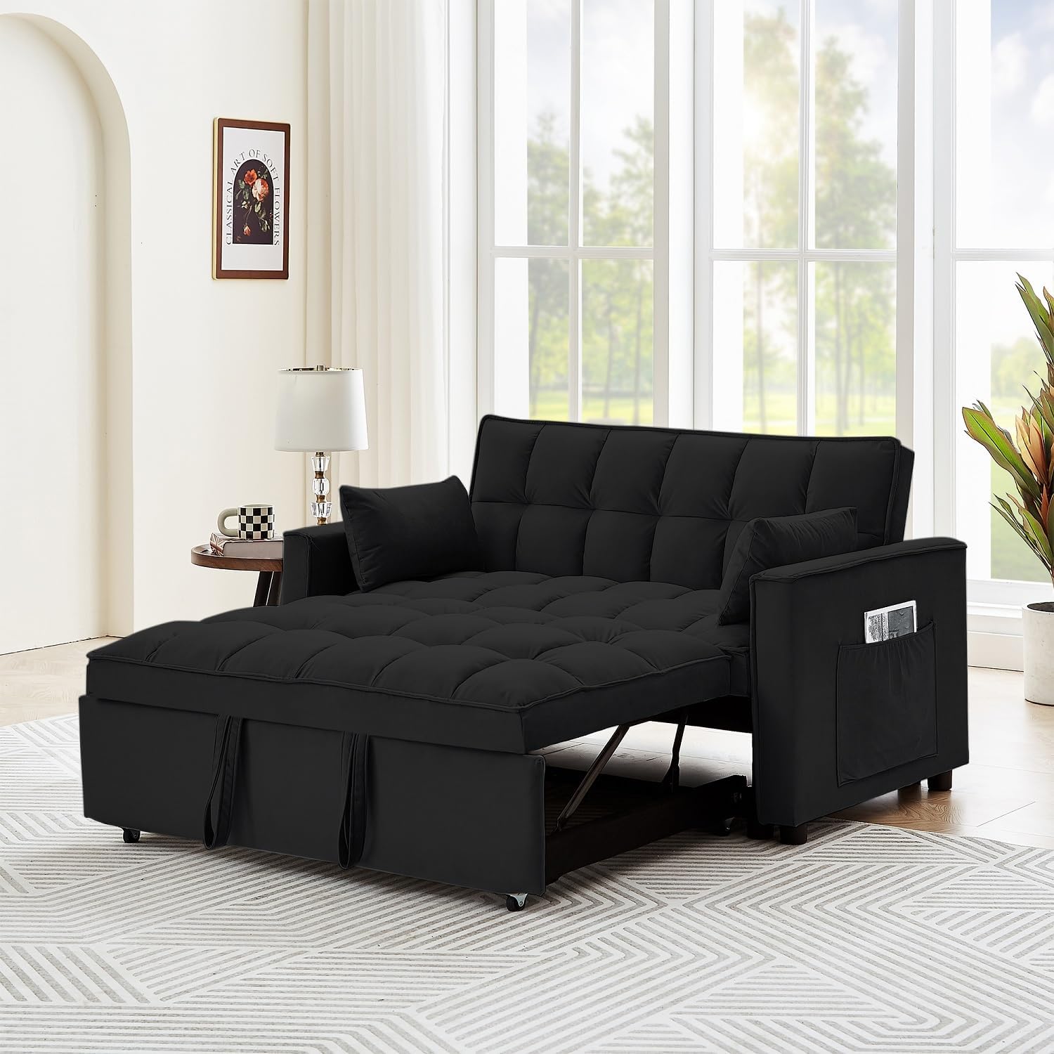 YOUMU Sleeper Sofa Couch w/Pull Out Bed, 55" Modern Velvet