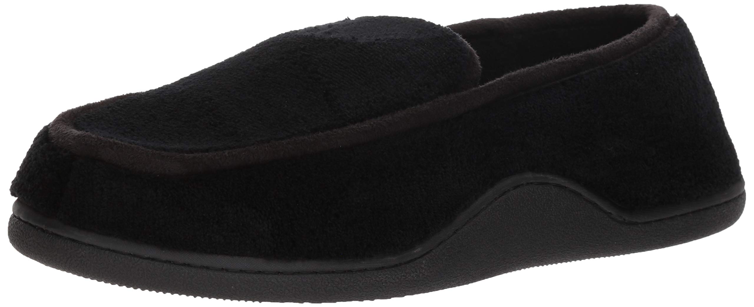 Isotoner Men's Terry Moccasin Slipper with Memory Foam for Indoor/Outdoor Comfort black Size: Medium