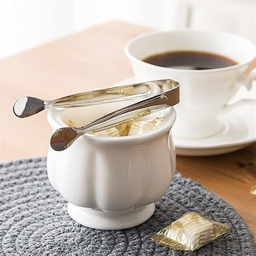 Miniatura 5 de Azucarero de cerámica con tapa y pinzas para cubos de azúcar, recipiente de porcelana blanca de 15.5 onzas para el hogar y la cocina
