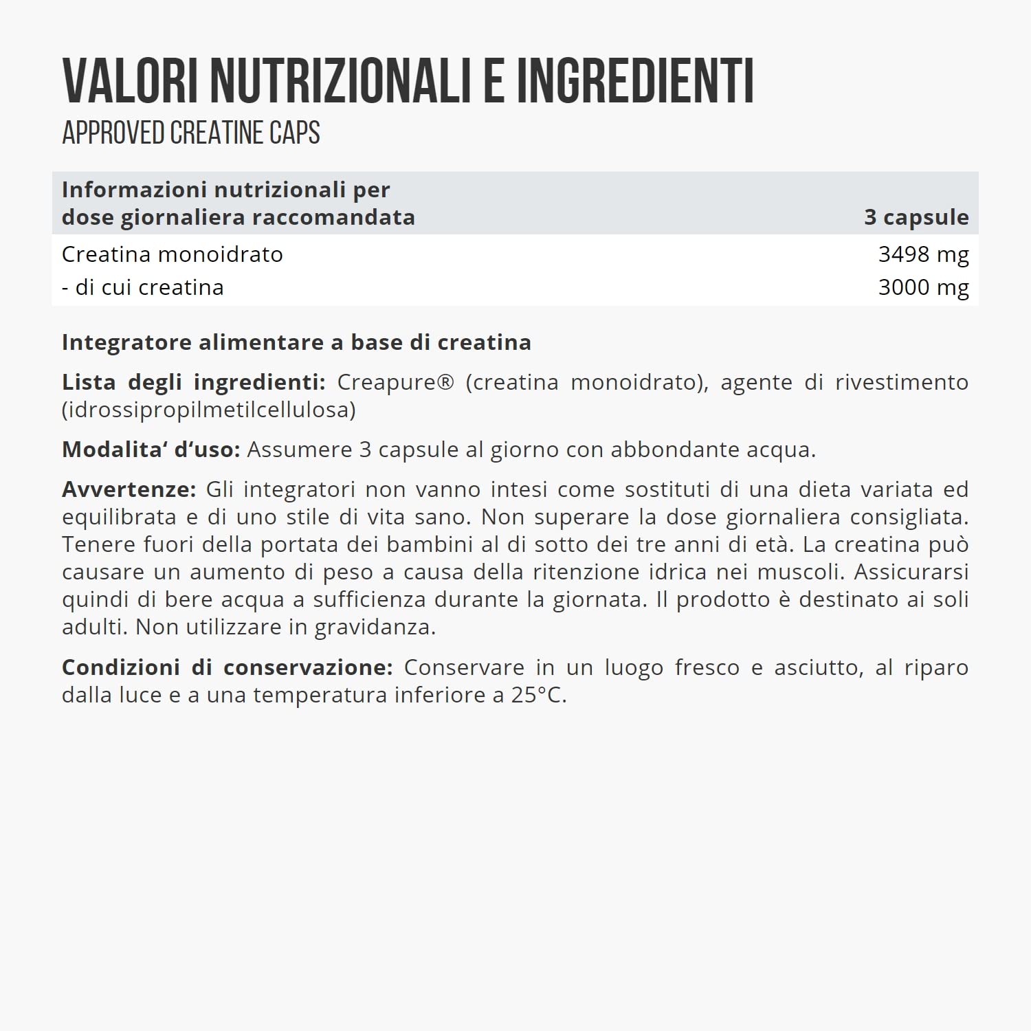 WFN Approved Creatine Caps - Creapure - 180 Capsule di creatina - Giga Caps ad alta dose - Pura creatina monoidrato - Vegano - 60 Porzioni - Prodotto in Germania - Testato in laboratorio esterno