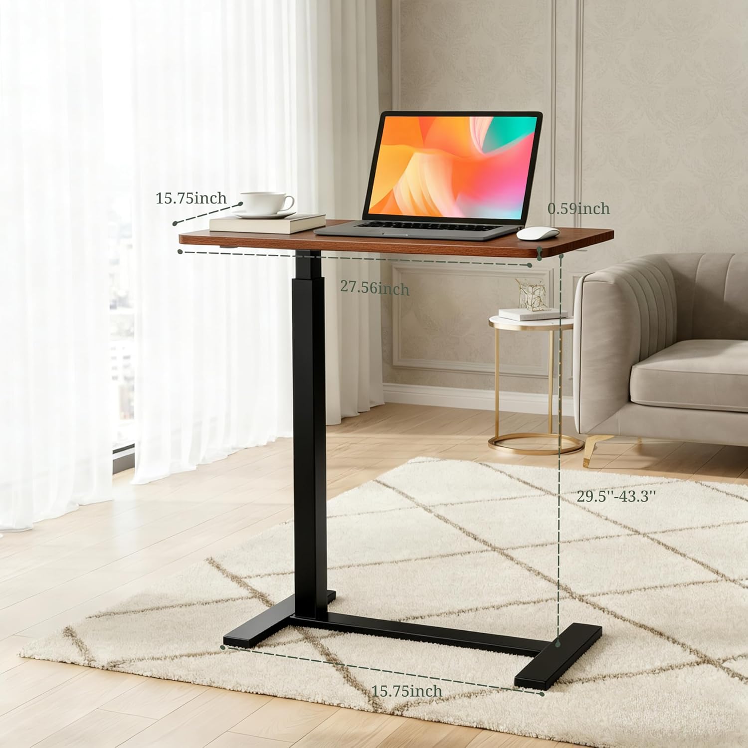 Mobile Standing Desk, Adjustable Height Desk with Hidden Casters, Portable Laptop Computer Table with Rolling Wheels, for Sit Stand Workstation, Compact and Sturdy for Home, Office, Dorm, Brown