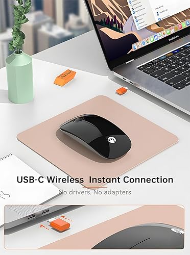 Miniatura 2 de RAPIQUE R306C - Ratón inalámbrico USB C, tipo C, 2.4 GHz, clic silencioso, ultrafino, 3 niveles DPI, 480 horas de duración de la batería, para