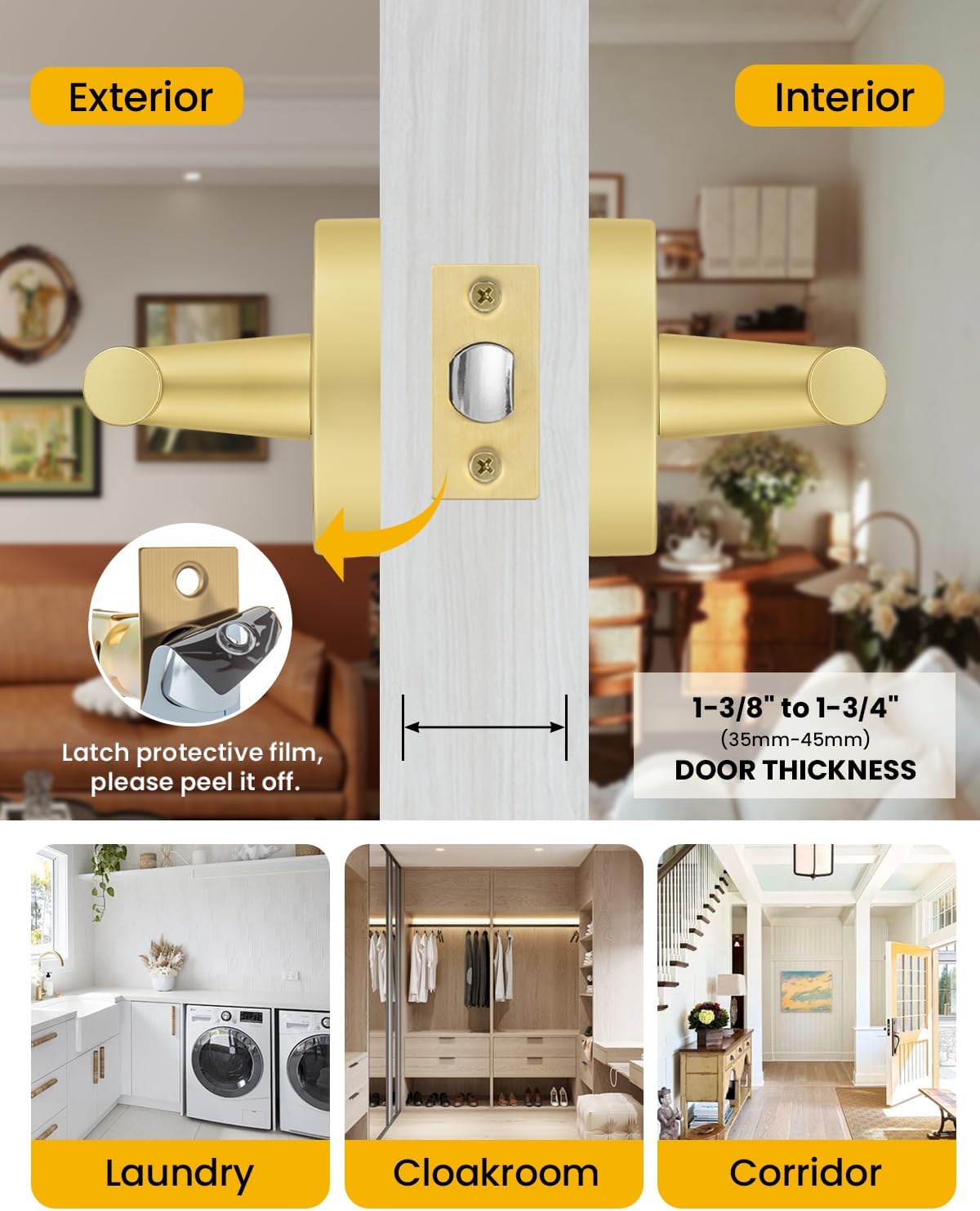 Goldenwarm 6 Pack Brushed Gold Passage Door Handles, Heavy Duty Zinc Alloy, Brushed Brass Closet Door Levers for Hallway, Closet