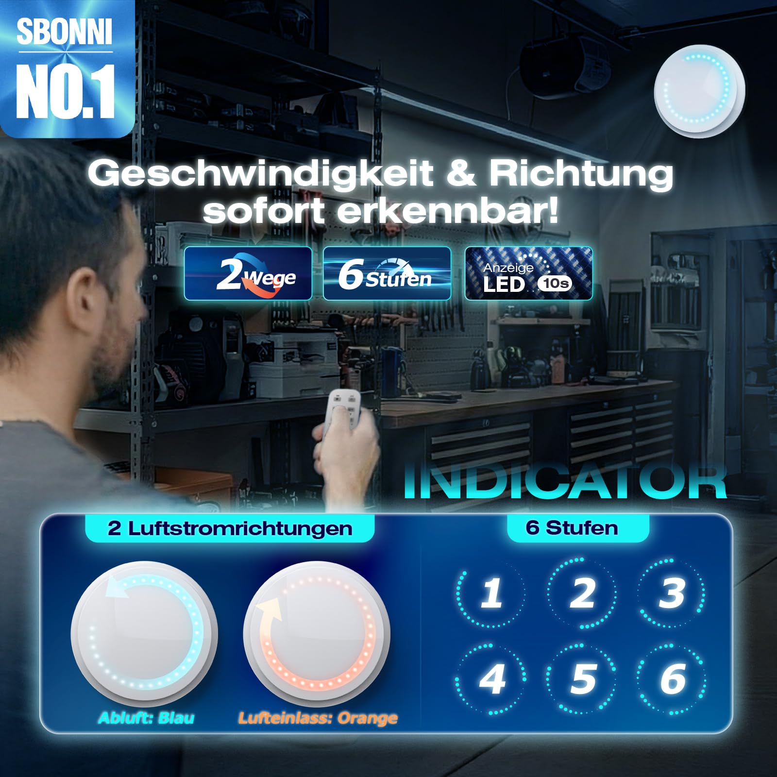 Badlüfter 100mm, 2 Richtungen, 6 Geschwindigkeiten Lüfter Bad mit Fernbedienung, Statusanzeige, Speicherfunktion, Leise Abluftventilator Badezimmer WC Garage Keller Deckenmontage Wandmontage