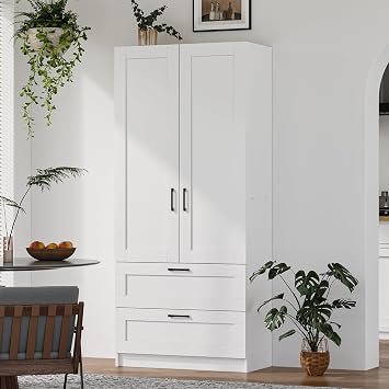 White Tall Kitchen Pantry Cabinet Organizers and Storage with Doors and Drawer and Adjustable Shelves,Wood Large Gabinetes Para Cocina Office Bookshelf for Laundry Room Cabinets 31.5W*15.7D*71H