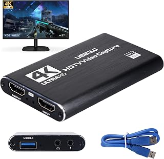 USB 3.0 Video Capture Card 4K HDMI with Loop-Out, 1080P 60FPS Recording Device for Streaming, 4K HDMI Recording, Compatible with PS5, Xbox, Camera, NOTE, Plug & Play for PC/Laptop