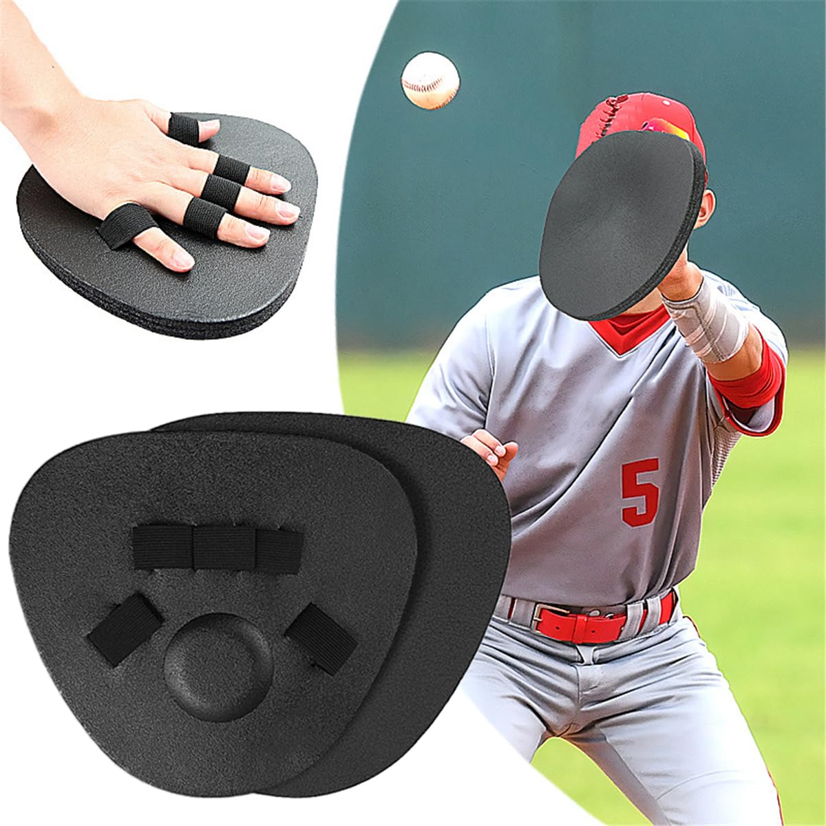 Baseball Fielding Trainer Glove - Foam Baseball and Softball Pancake Glove Infield Training Glove Flat Glove for Quick Hands Batting Training Practice - 2 Pcs, Black