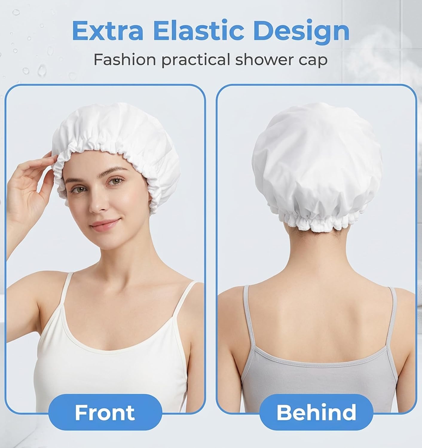 Terry Lined Shower Cap for Women, Reusable Double Layer Lined Shower Cap with Waterproof Elastic Band for All Hair Lengths, Home Spa Salon Use