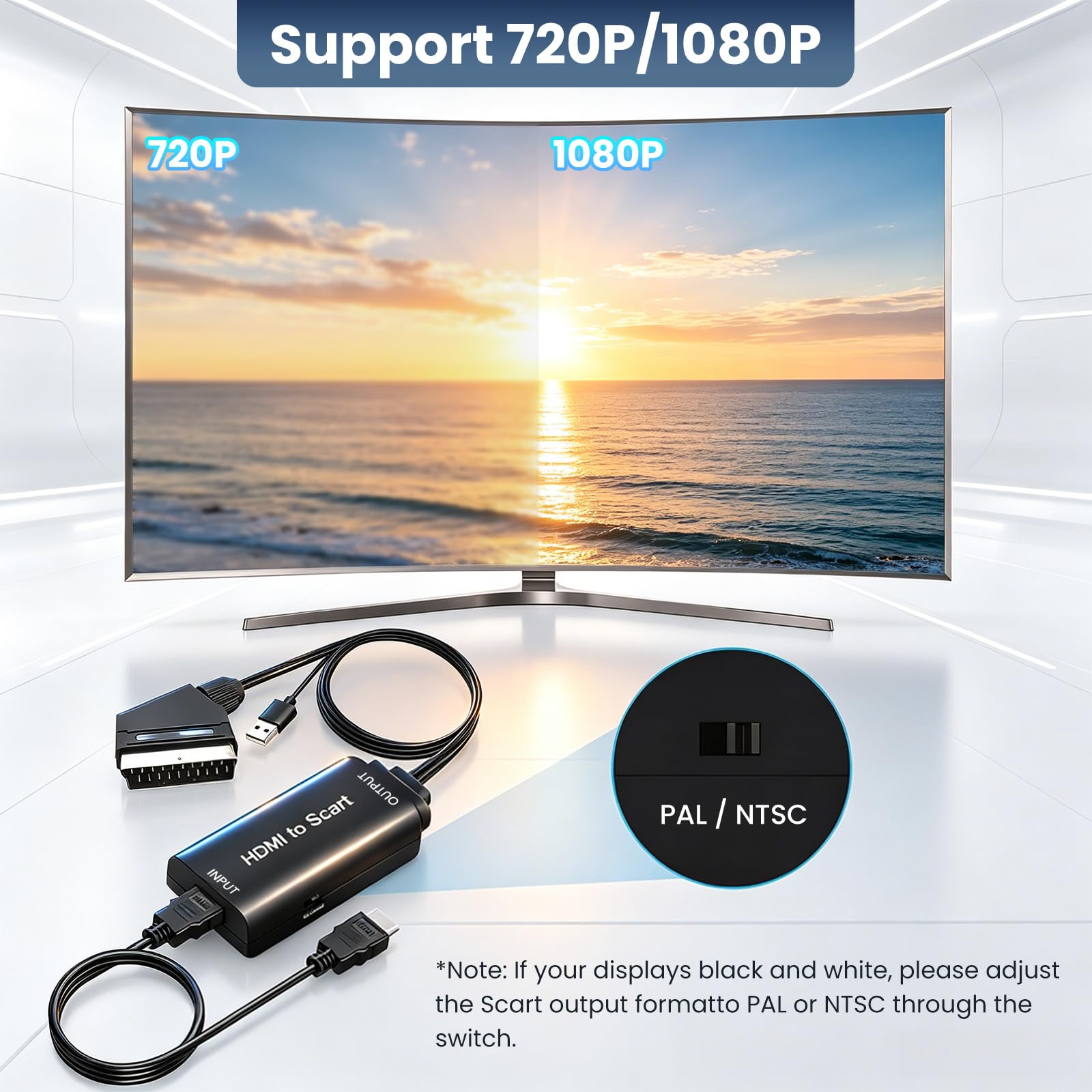 AMANKA HDMI a Scart Convertitore, 480i-1080P HDMI Ingresso SCART Uscita Adattatore Con HDMI e USB Cavo con HD Stereo Audio Adaperter per DVD HDTV SKY PS VHS ecc
