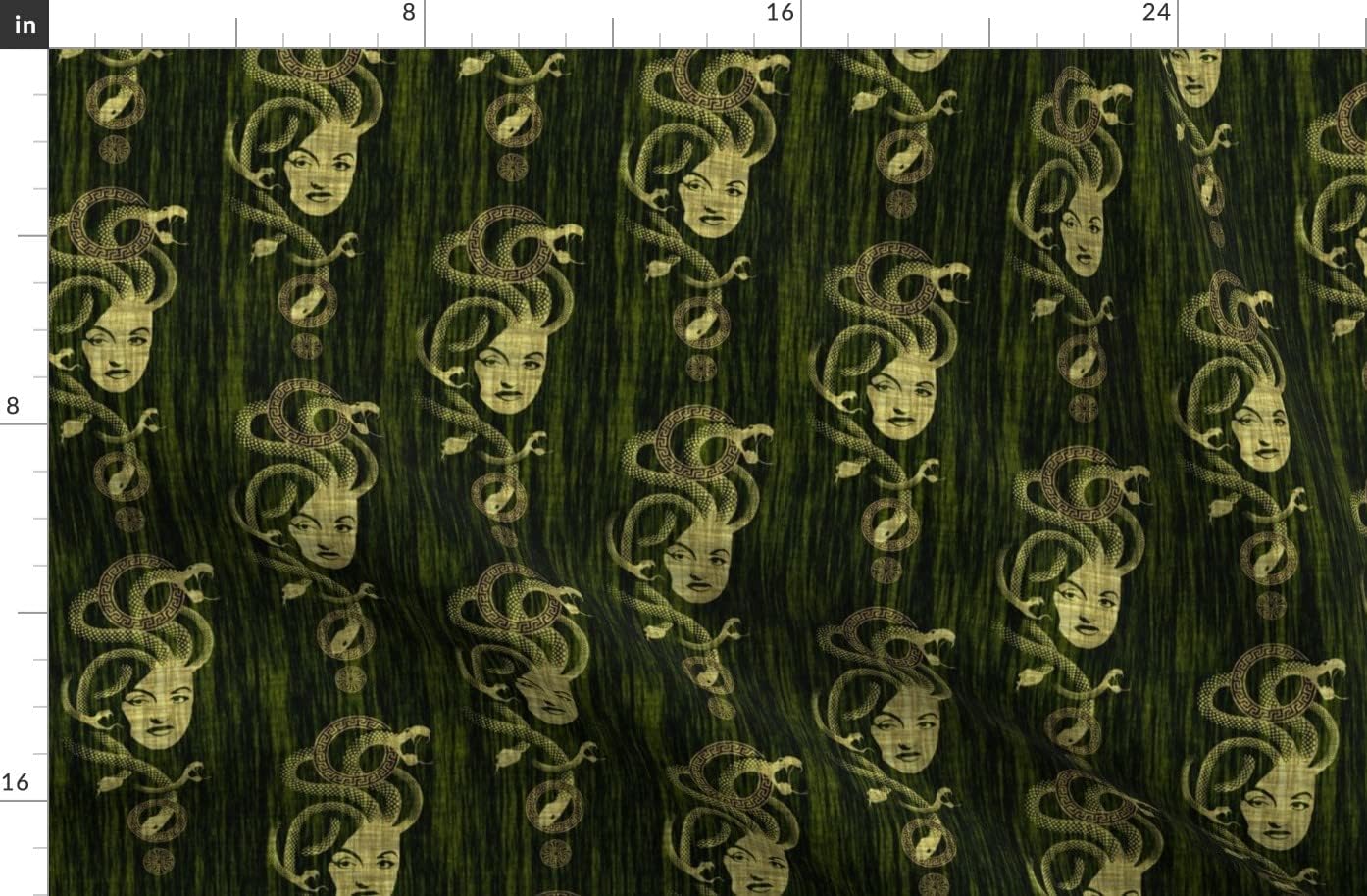 Spoonflower Fabric - Greek Myth Snake Serpent Green Printed on Organic Cotton Sateen Fabric by The Yard - Sewing Quilting Apparel Home Decor