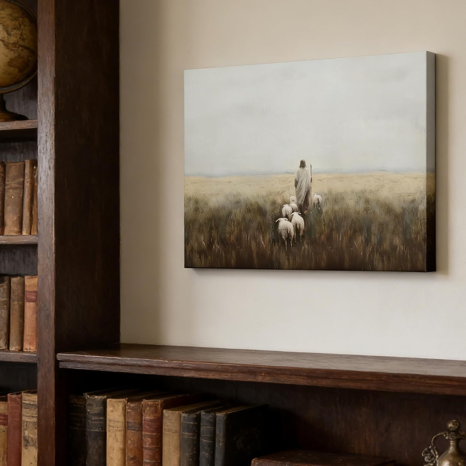 Jesus and Lamb Canvas Wall Art Vintage Christianity shepherd Painting Picture Wall Decor Jesus Leaves the 99 Sheep Inspirational Poster Print Artwork for Church Study Living Room Home Decoration - Image 3