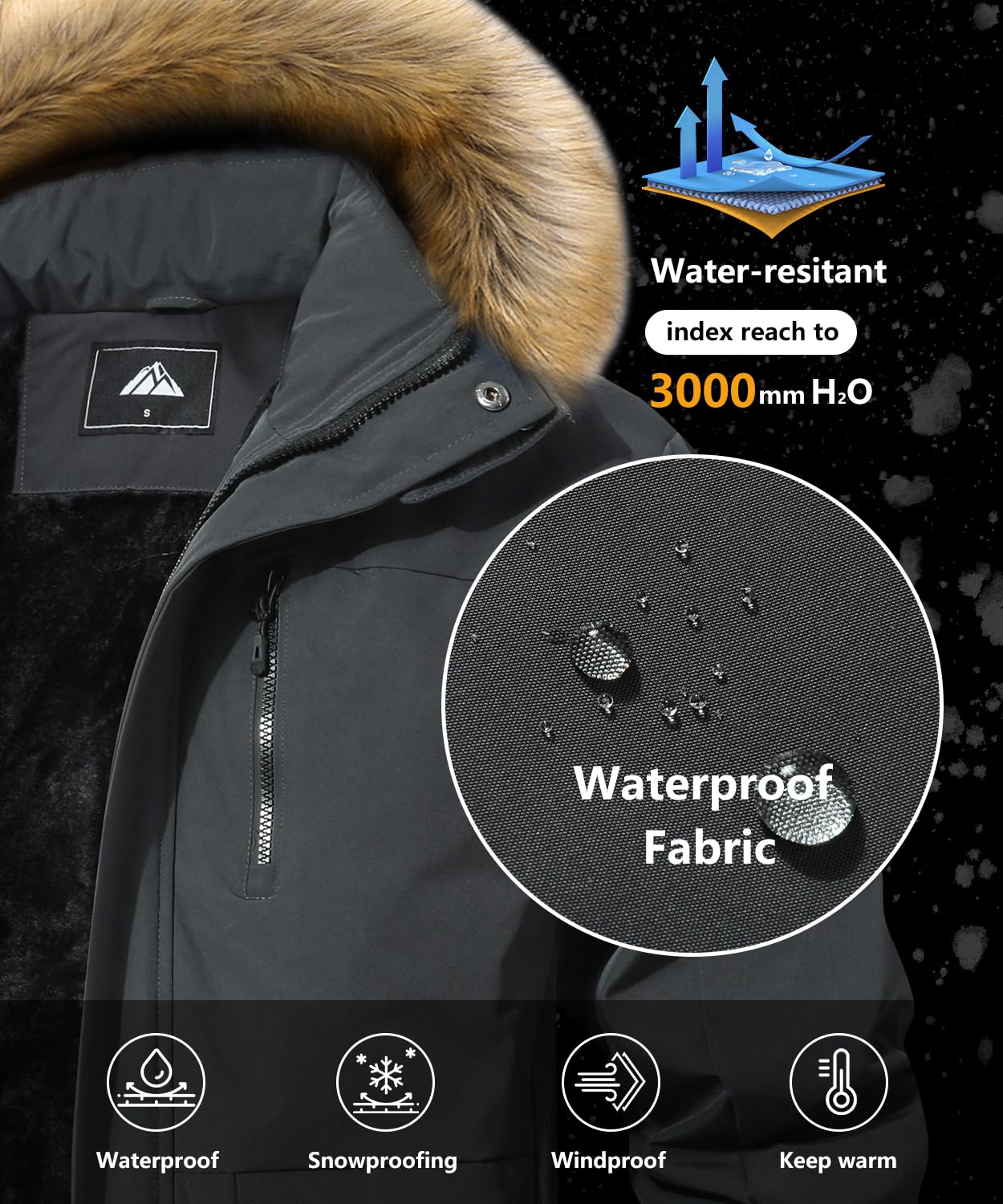 Abrigo de invierno para hombre, impermeable, cálido, para esquí, nieve, parka con capucha, ropa de trabajo, chaqueta de snowboard