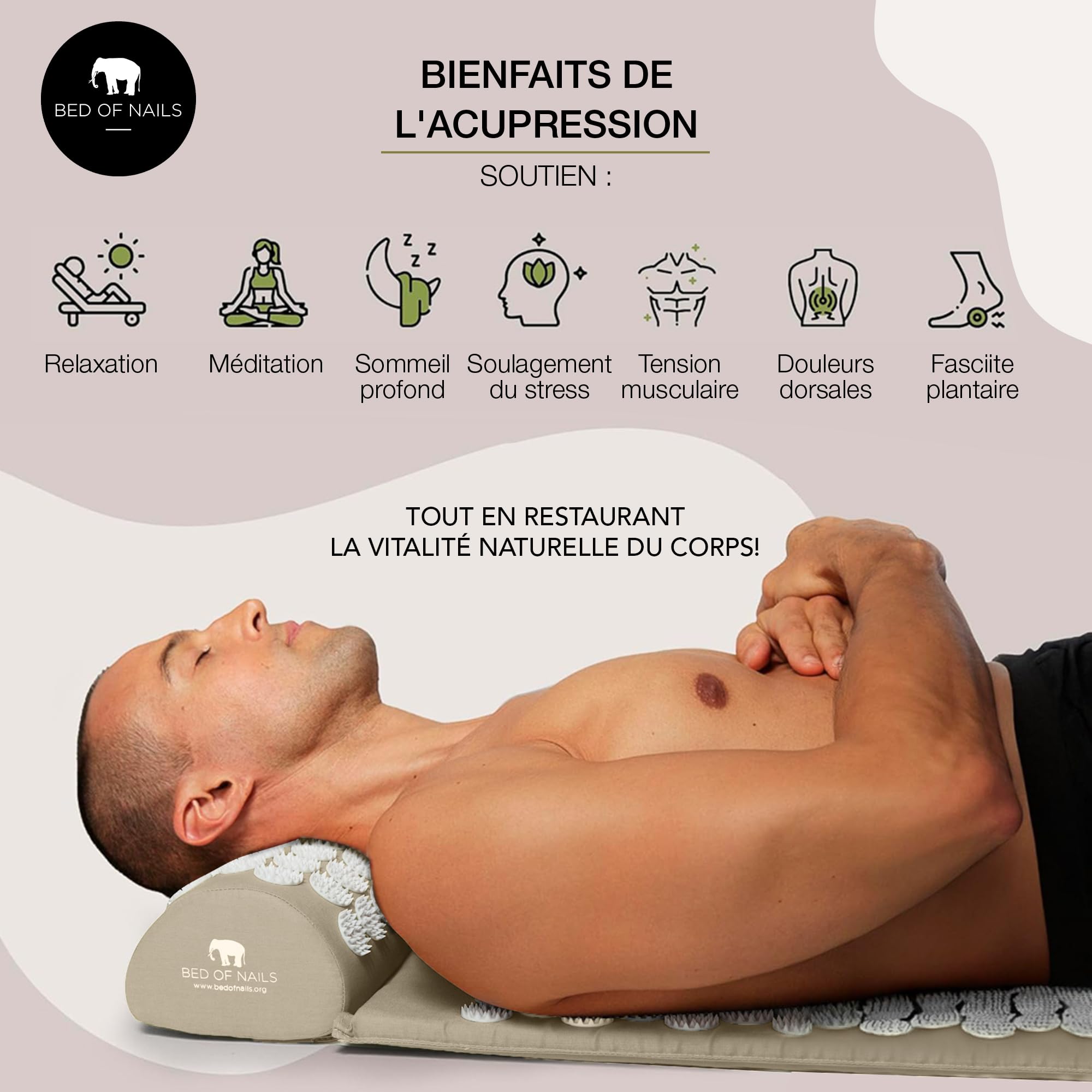 Bed of Nails Original ECO Acupression Oreiller avec 2,142 Pression Pointes pour Cou et Épaule Douleur, Dos Douleur et Stress Soulagement, Transport Sac, 38 x 15 x 10 cm
