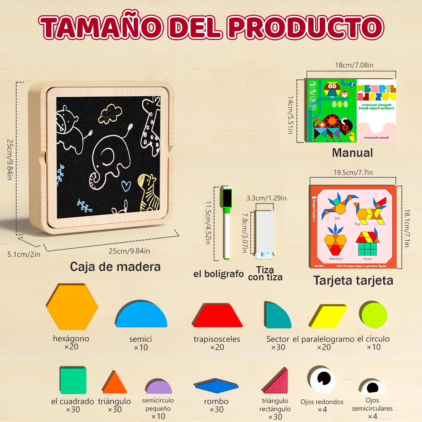 Juego de Tangram magnético de Madera Montessori con 248 Piezas, Juegos educativos Stem para niños de 4 a 8 años, Rompecabezas creativos con Tarjetas y Marcador
