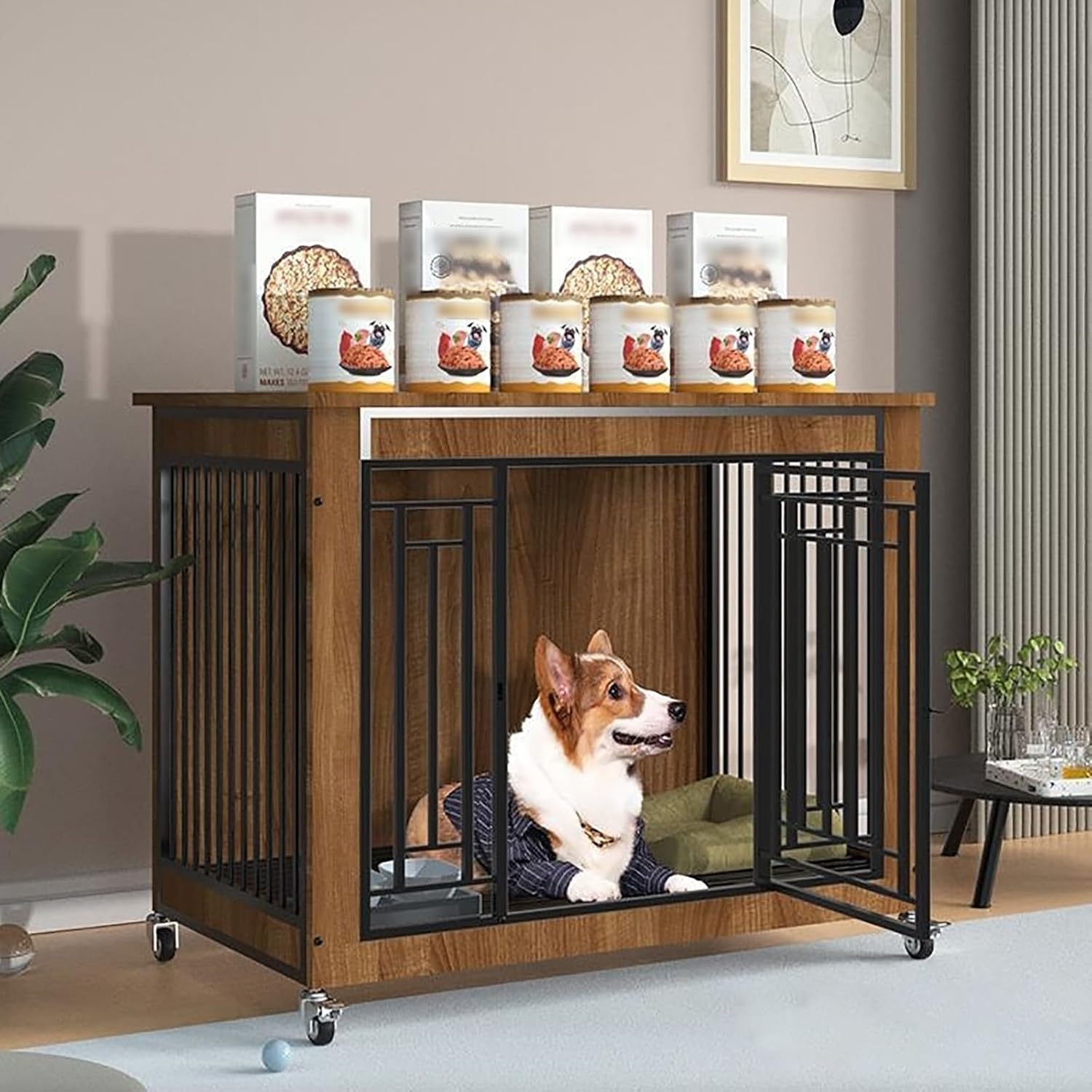 Decorative Pet House End Table Wooden Cage Kennel Furniture Indoor Wooden Dog Crate Furniture End Table Dog House Furniture Indoor Dog House for Small/Medium/Large Dogs. ( Color : Walnut color , Size