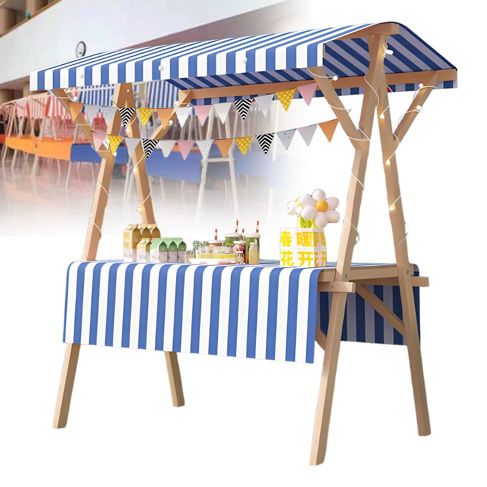 Stand pieghevole in legno per vendita di alimenti all'aperto e mercato agricolo - Display portatile nd, facile installazione, design robusto, ideale per eventi e mercati, dimensioni 150x60x200 cm