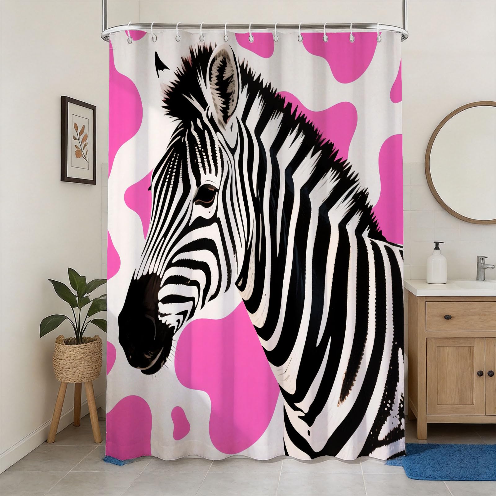 Hongduo 3D Zebra Shower Curtain for Stalls Bathtubs Cute Bathroom Decor Shower Curtain Set Polyester Fabric Waterproof 180x180cm/71X71 Inch with Hooks