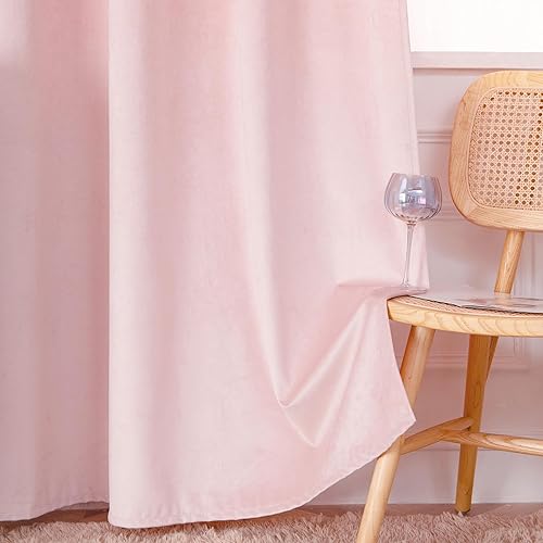 Miniatura 7 de Cortinas de terciopelo rosa de 108 pulgadas súper suaves para decoración del hogar, juego de 2 paneles, cortinas de terciopelo con aislamiento