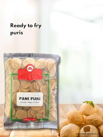 Pani Puri 400g/ 14.10 Oz | Ready to Fry | Flat Pani Puri Coins | Gol Gappa Coins| Crispy Pani Puri Shells|