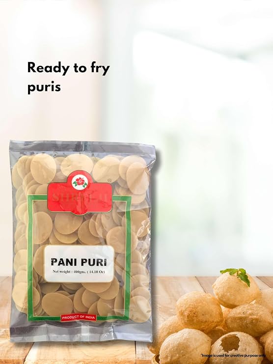 Pani Puri 400g/ 14.10 Oz | Ready to Fry | Flat Pani Puri Coins | Gol Gappa Coins| Crispy Pani Puri Shells|