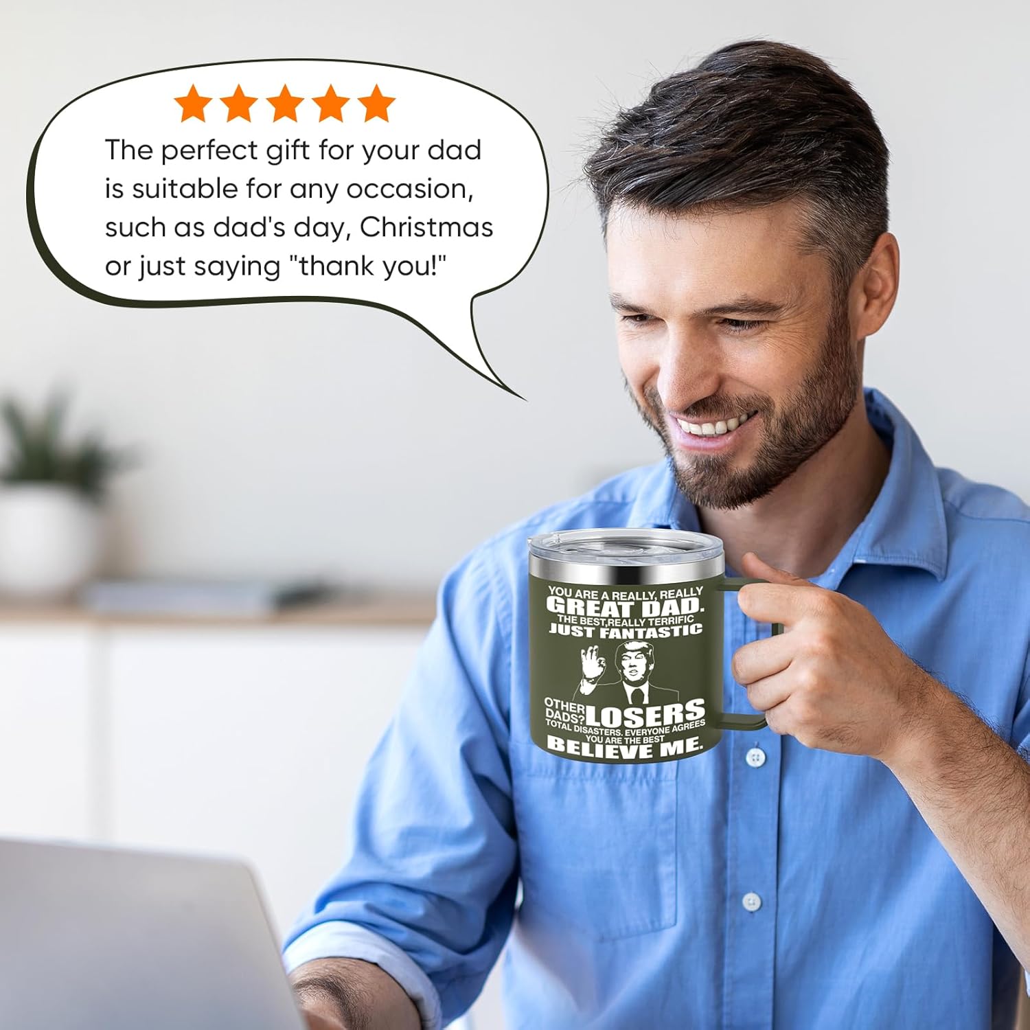 Gifts for Dad from Daughter, Son - Father’s Day, Birthday, Christmas Ideas Funny Gifts for Daddy, Papa - 14 Oz Coffee Mug (Dad Green) - Image 5