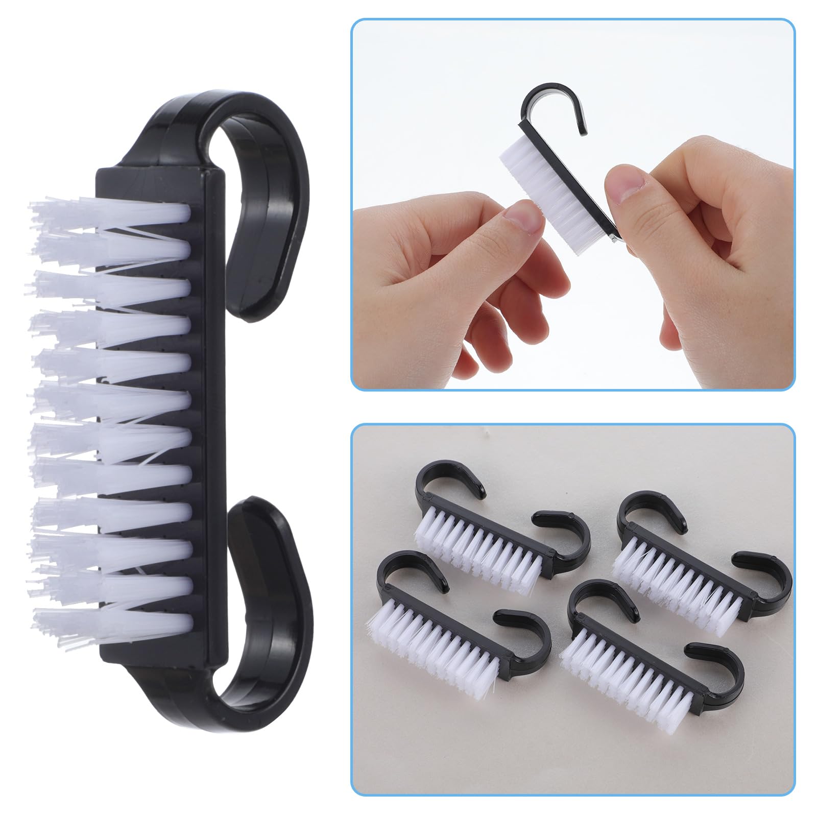 Lot de 20 brosses à ongles avec poignée - Noir - Mini brosse à ongles avec poignée - Pour manucure, exfoliant et nettoyage des ongles
