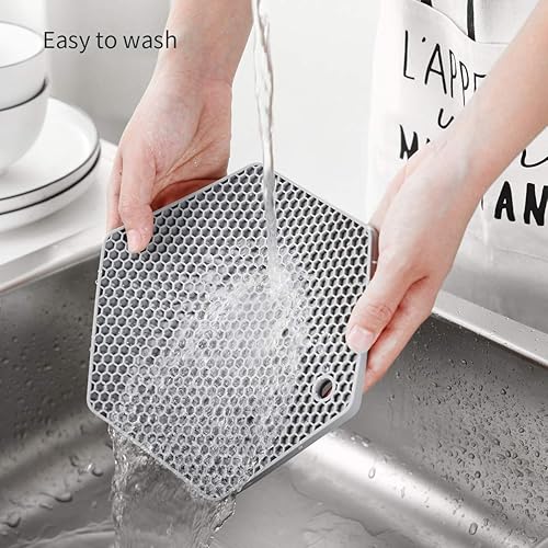 Miniatura 7 de Paquete de 4 alfombrillas de silicona para secado de platos, soporte para ollas y sartenes, antideslizante y resistente al calor, almohadillas