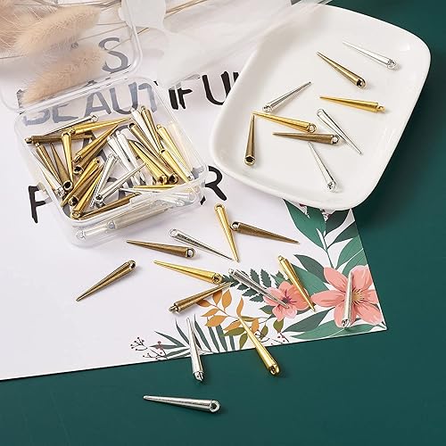 Miniatura 6 de FASHEWELRY 150 dijes de cono de bala larga estilo tibetano de 0.827 x 0.118 in para aretes de aro y joyería