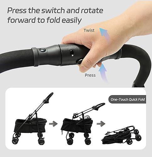 Miniatura 5 de Cochecito para mascotas de 4 ruedas, plegable, portátil, con un solo clic, para perros y gatos, malla transpirable y visible para mascotas pequeñas