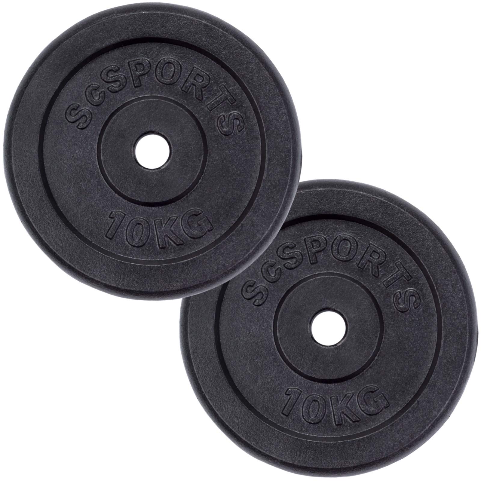 Set de disques d'haltère fonte de ScSPORTS 20 kg poids 2 x 10 kg trou de perçage 30/31 mm, contrôlé par Intertek + examen réussi